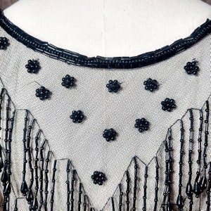 Antique Victorian Beaded Mourning Collar Tulle Floral Fringe Goth Capelet image 6