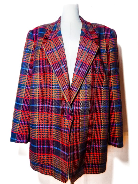 Vintage 1980s Plaid Tartan Wool Blazer | 80s Schr… - image 2