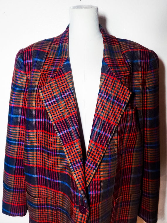 Vintage 1980s Plaid Tartan Wool Blazer | 80s Schr… - image 3