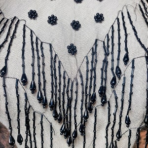 Antique Victorian Beaded Mourning Collar Tulle Floral Fringe Goth Capelet image 3