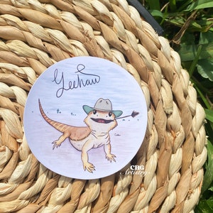 Yeehaw Cowboy Bartdrache Vinyl Sticker, Eidechse mit Cowboyhut Sticker