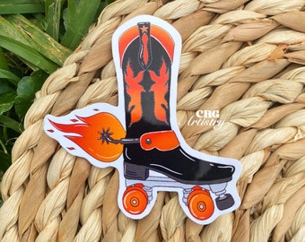 Roller Skate Cowboy Boot With Flames Vinyl Sticker