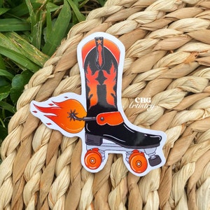 Roller Skate Cowboy Boot Flames Vinyl Aufkleber