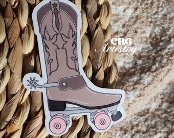 Cowboy Boot Roller Skate Sticker: Waterproof Vinyl Decal