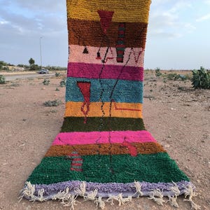 Colorful Moroccan Berber Runner Rug – Handwoven Azilal Wool Hallway Carpet – Boho Tribal Decor – Vibrant Handmade Corridor Rug&quot;