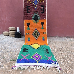 Colorful Moroccan Berber Runner Rug – Handwoven Azilal Wool Hallway Carpet – Boho Tribal Decor – Vibrant Handmade Corridor Rug&quot;