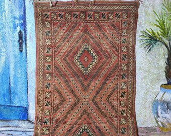 Alfombra marroquí vintage Boucherouite; alfombra bereber de algodón de colores
