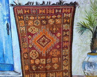 Alfombra marroquí vintage Boucherouite; alfombra bereber de algodón de colores