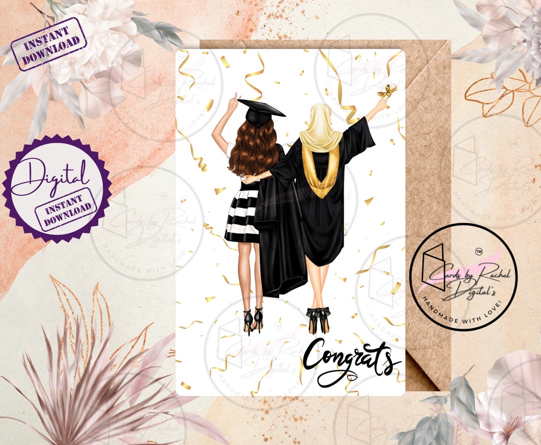 Printable Graduation Black and Gold Female Digital Greeting Card ...