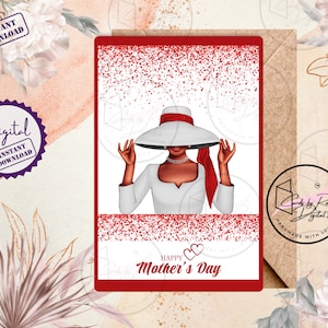 Printable Inspired Delta Sigma Theta Mother&#39;s Day Greeting Card, African American Woman, Elegant Printable Card, 5 x 7 Blank Card