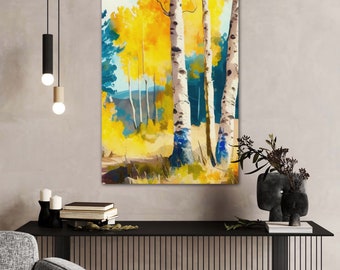 Luminous Birch | Canvas Abstract Tree Home Wall Decor, Birch Tree Wood Wall Art, Statement piece for above couch, Nature Art, Forest, Branch