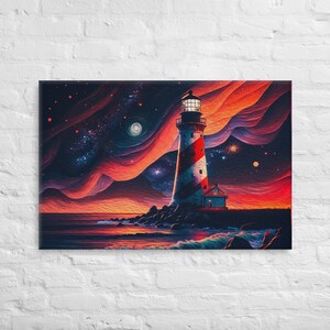 Twilight Tower Starry Sky | Canvas Print Colorful Night Sky Painting Nature Painting Living Room Wall Art Spiritual Starry Painting