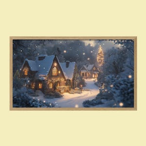 Winter Village Samsung Frame TV Graphic Set of 3 - Cozy Christmas Landscape, Snowy Night Wall Decor - Holiday Digital Download Bundle