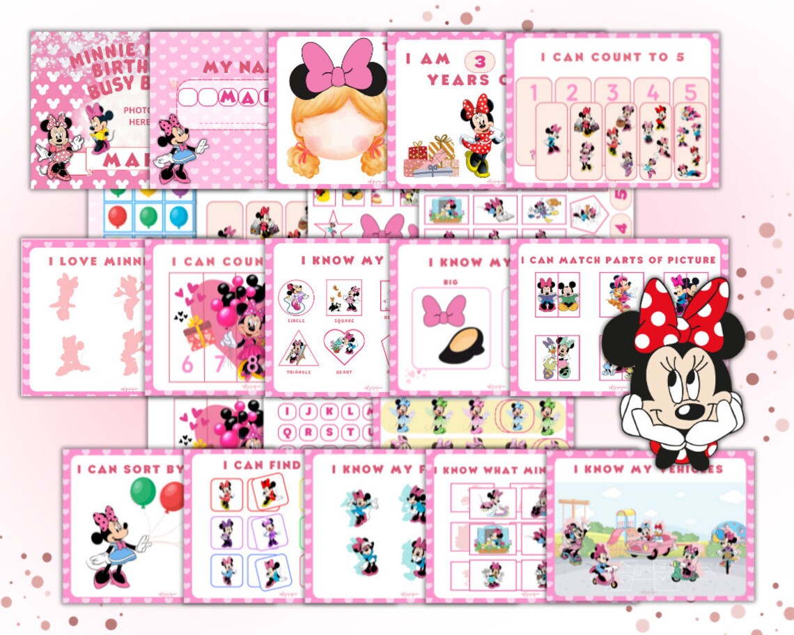 Minnie Mouse Busy Book, Preschool Toddler Activity, Learning Binder ...