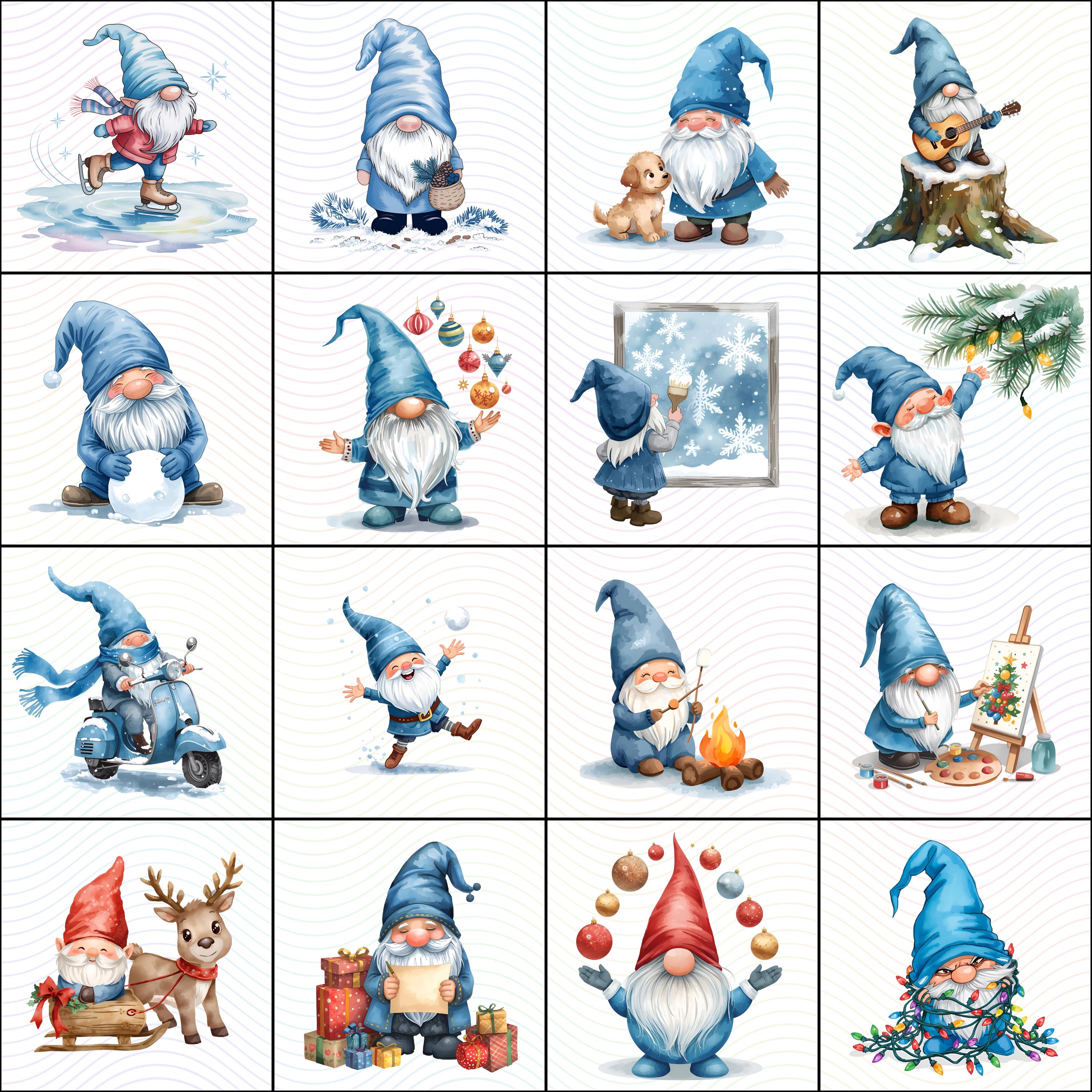 Blue Winter Gnomes Clipart | Watercolor Scandinavian Gnomes (PNG, SVG ...