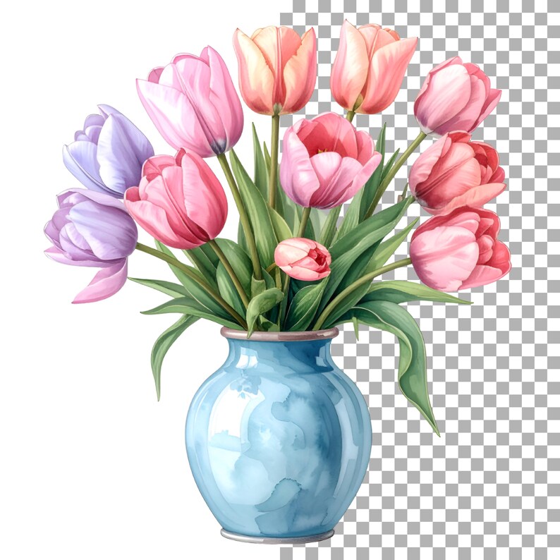 Spring Flower Vase Clipart Bundle – 80 Watercolor Floral PNG & SVG ...