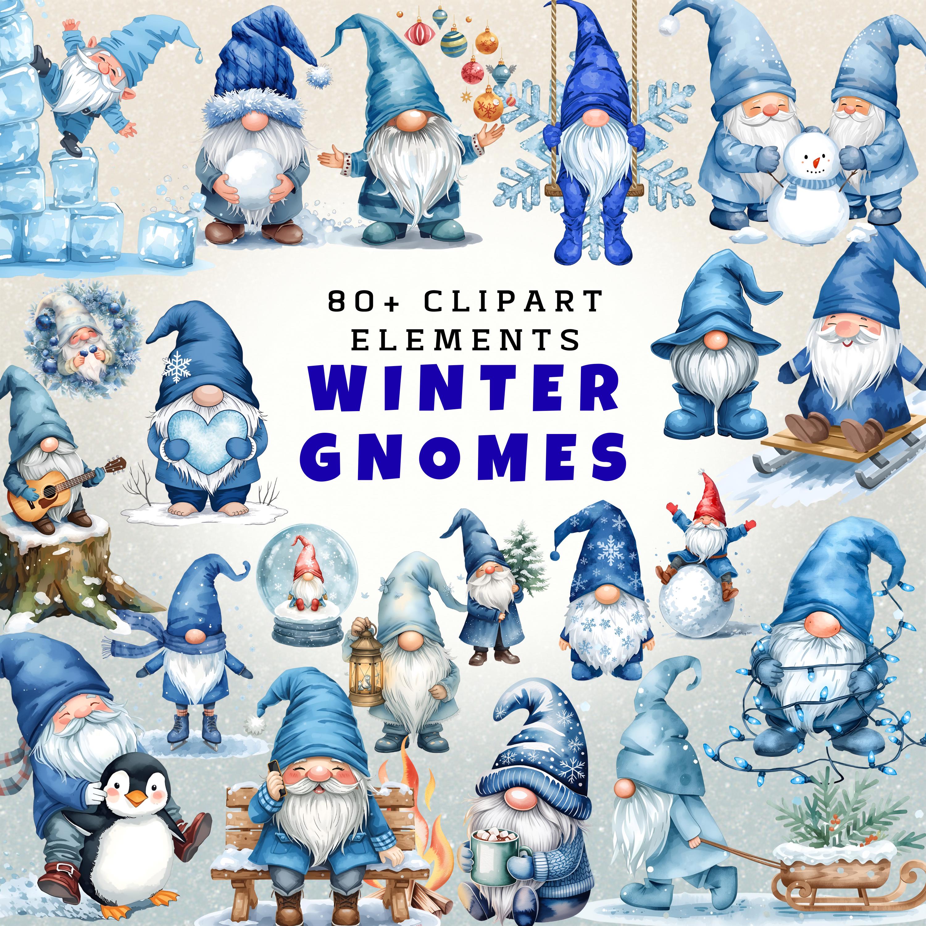 Blue Winter Gnomes Clipart | Watercolor Scandinavian Gnomes (PNG, SVG ...