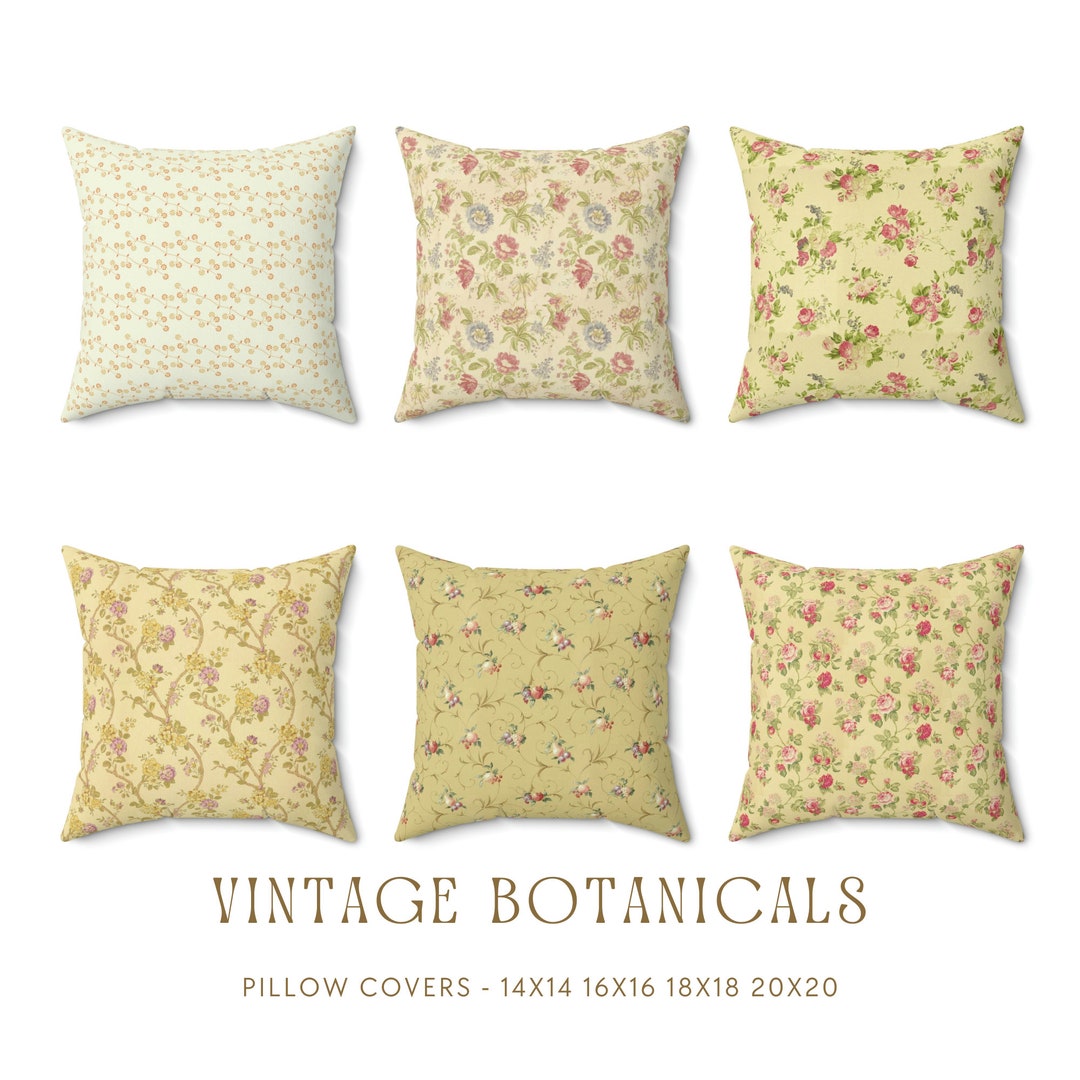Pretty Vintage Style Pillow Pillow Case Botanical Print Etsy