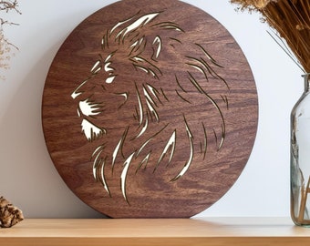 Lion Lamp with Warm White LED Lighting - Wildlife Decor, Animal Lamp, Night Light, Bedroom Decor, USB LED Decorative Lamp