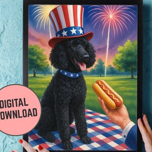 Custom Digital Download, 4th Of July Greeting Card, Black Standard Poodle Dog Birthday Personalizable, Patriotic United States