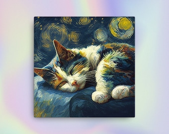 Gatto calico addormentato Notte stellata Arte / Tela