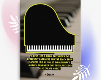 Arte mural de piano, arte mural de pianista, pósteres musicales, músico, regalo para pianista, cita inspiradora, decoración de sala de música, aula, lienzo