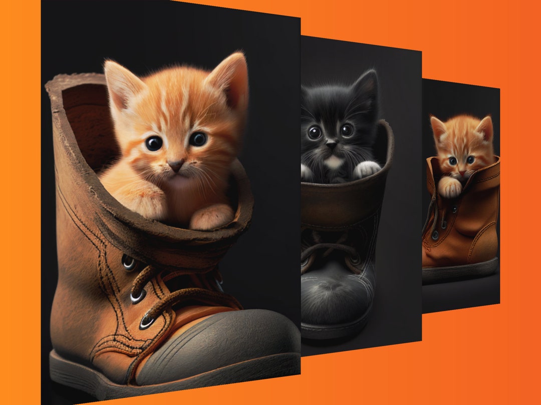 Cats in Boots Set, Puss in Boots Wall Art, Cat in Boot Set, Kittens and