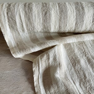 Heavy linen fabric by Yard/Meter. Striped Flax fabric. Pure stonewashed linen. Vintage fabric. Rustic style pure linen