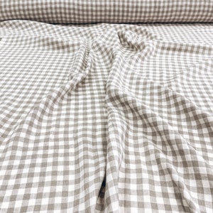 Gingham linen fabric by Yard/Meter, 190 GSM/5.60 ozyd, natural checks natural fabric, soft washed 100% flax gingham, Rustic style pure linen
