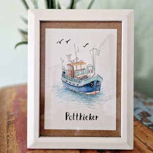 Carte postale maritime : "Pottkieker.", A6, bateau de pêche, bas allemand