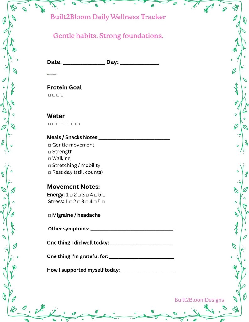 Daily Wellness Tracker Printable | Habit & Self-care Planner PDF - Etsy