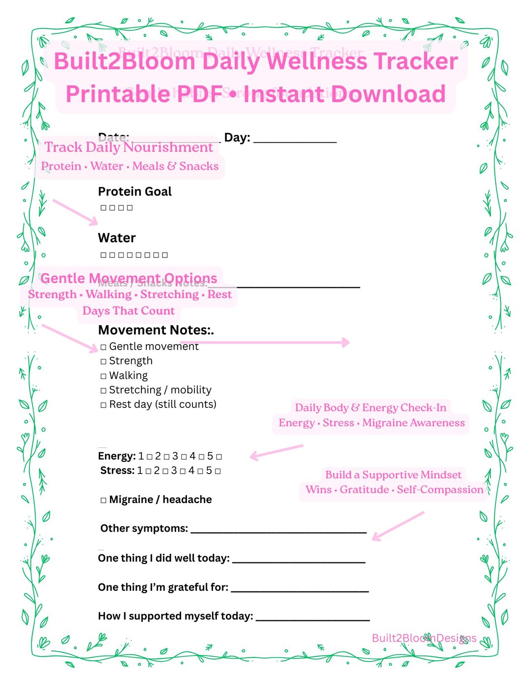 Daily Wellness Tracker Printable | Habit & Self-care Planner PDF - Etsy