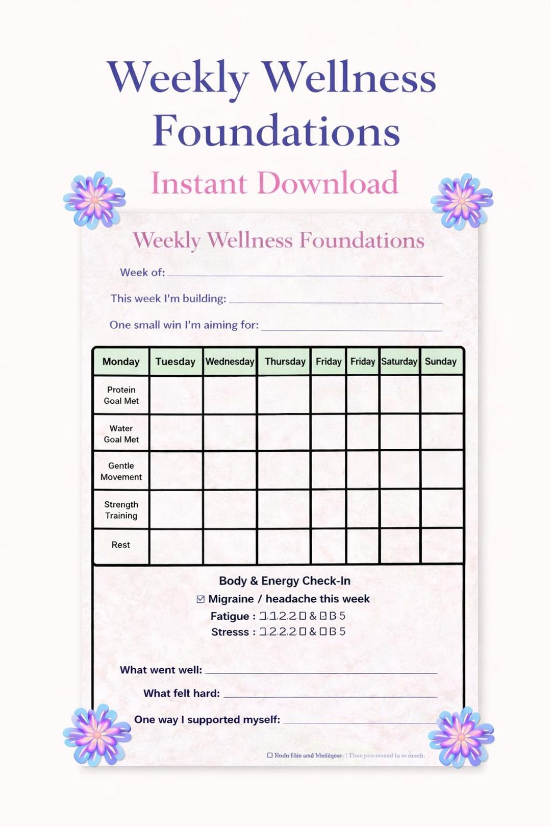 Weekly Wellness Habit Tracker Printable | Built2bloom Designs Health ...