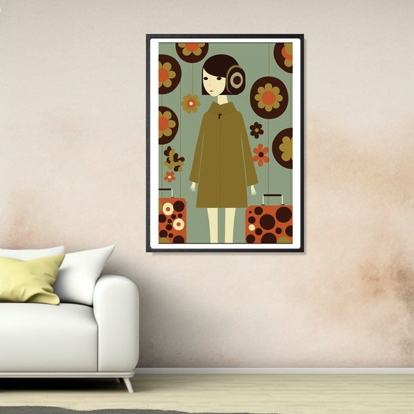 Bold Retro Large Graphic Pattern Travel Earth Orla Kiely Inspired Digital Printable Wall AI Art Decor Gifts For Her Living Room Nuetral