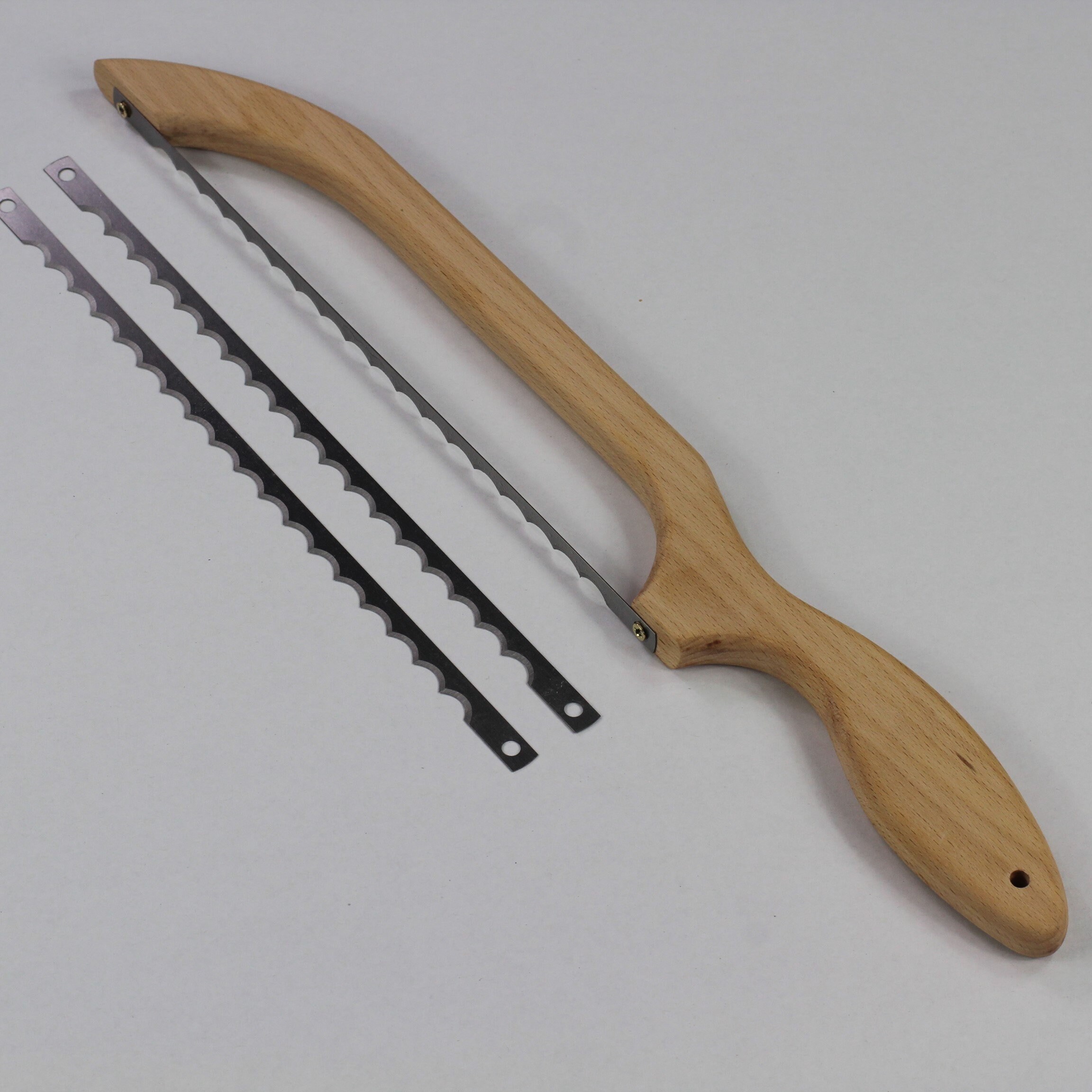 Handcrafted Wooden Oak Bread Knife With 2 Additional Blade, Fiddle