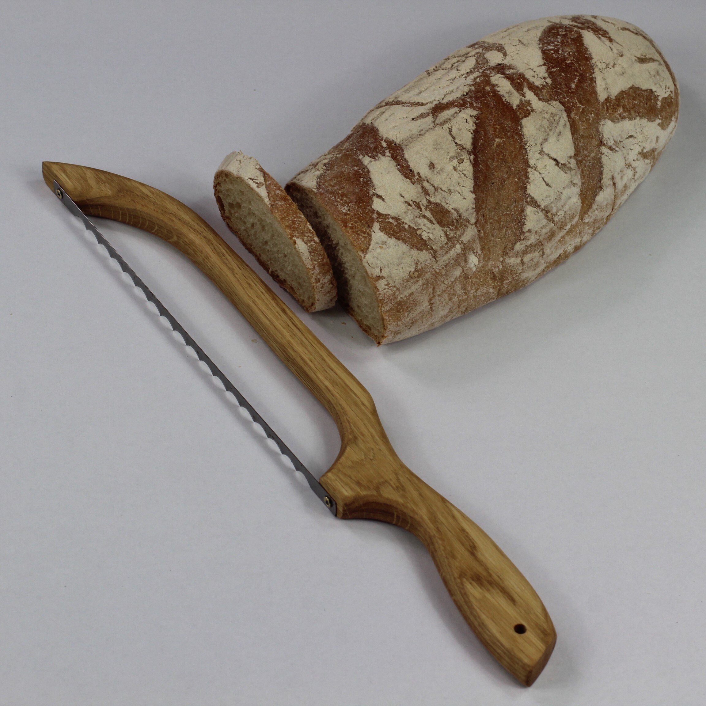 Handcrafted Wooden Oak Bread Knife With 2 Additional Blade, Fiddle