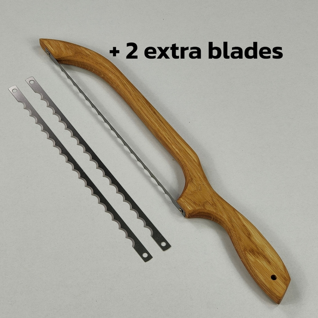 Handcrafted Wooden Oak Bread Knife With 2 Additional Blade, Fiddle