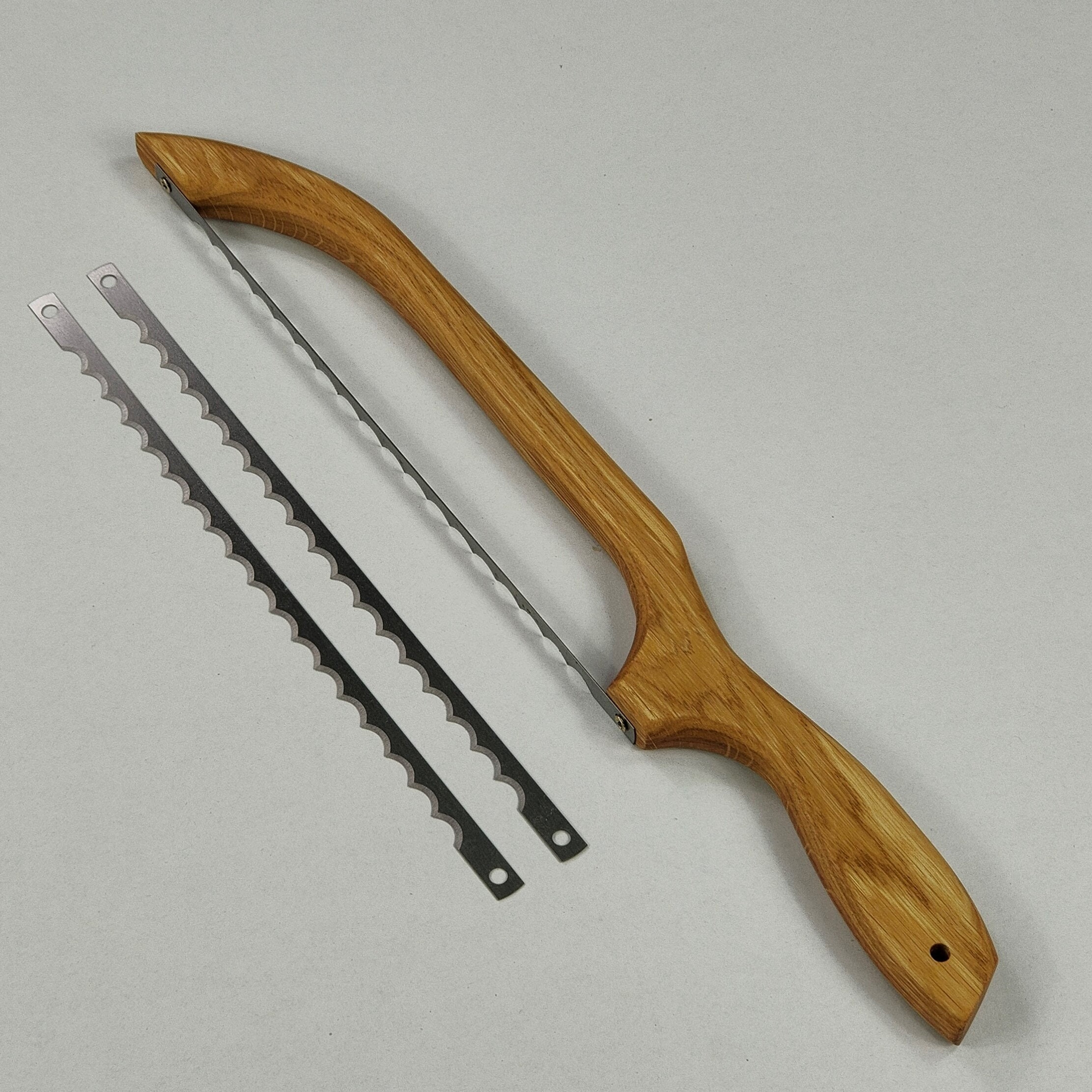 Handcrafted Wooden Oak Bread Knife With 2 Additional Blade, Fiddle