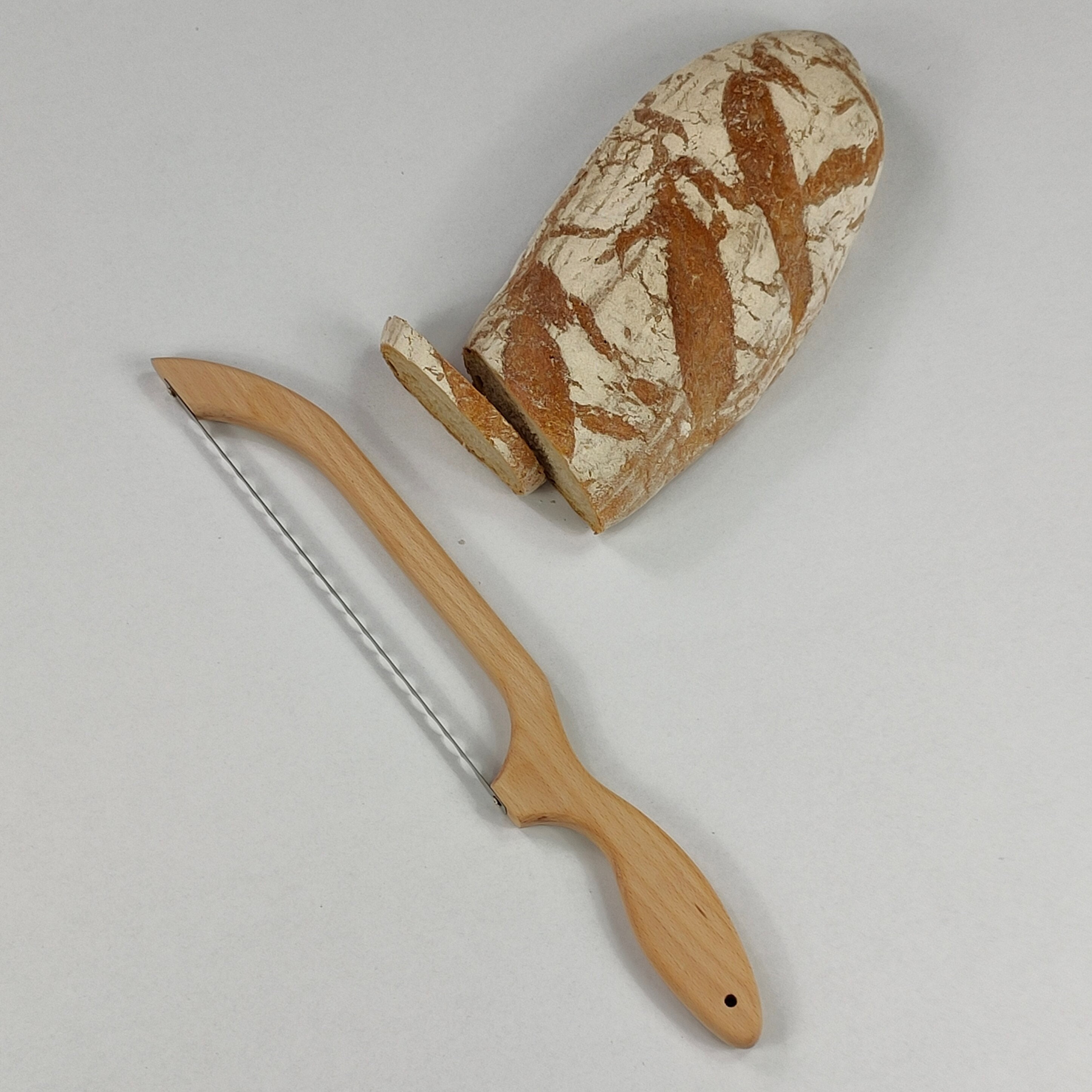 Handcrafted Wooden Oak Bread Knife With 2 Additional Blade, Fiddle