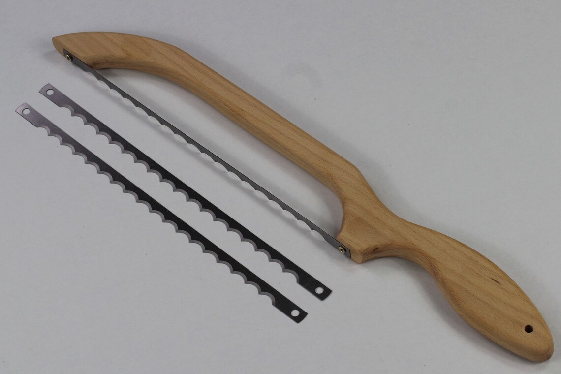 Handcrafted Wooden Oak Bread Knife With 2 Additional Blade, Fiddle