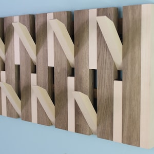 Modern piano smoked oak with beech hook 2-Tier coat rack, Flip down wall coat rack, Wood wall hanger,, Oak wood rack, Wall mounted organizer
