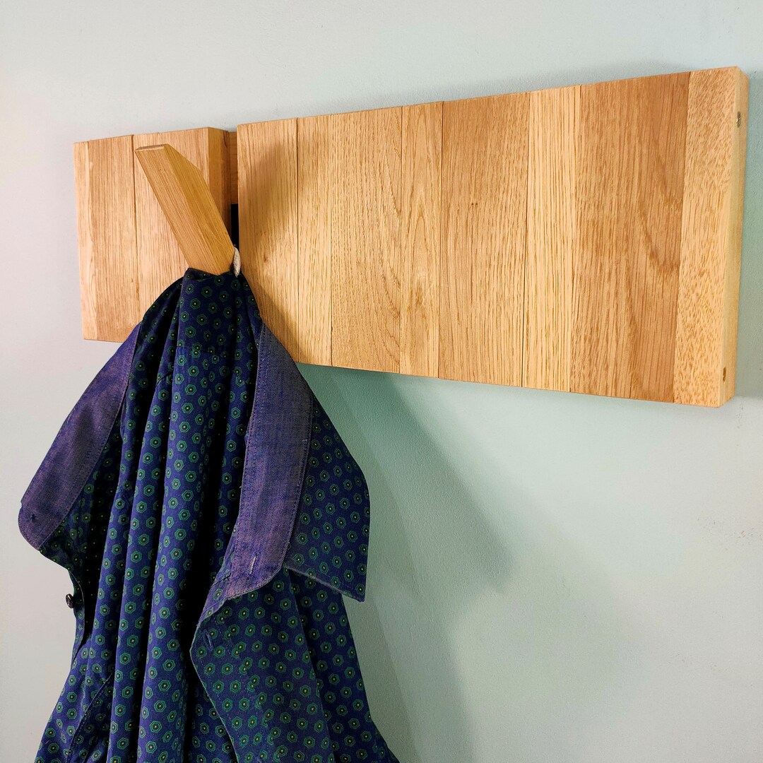 Modern Piano Wall Oak Coat Rack, Flip Down Wall Coat Rack, Wooden Wall