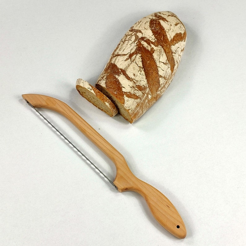 Handcrafted Wooden Oak Bread Knife With 2 Additional Blade, Fiddle