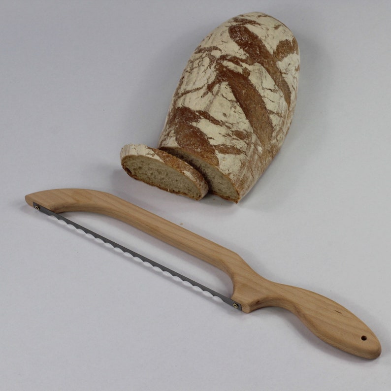 Handcrafted Wooden Oak Bread Knife With 2 Additional Blade, Fiddle