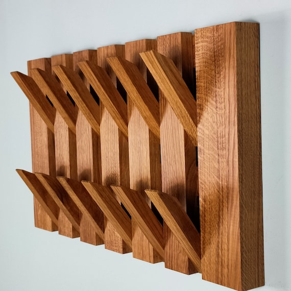 Modern Piano Fumed Oak 2 tiers Coat Rack Flip Down Wall Coat Rack