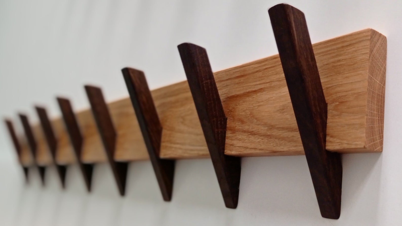Modern Wall Oak Rack With 4-5-6-7-8 Fumed Oak Hooks/ Modern Oak Rack ...