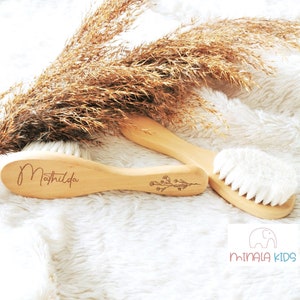 Sweet baby brush personalized with name 100% soft goat hair Baby Gift Baptism birthday birth MinalaKids image 1