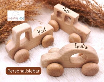 Süße Holzautos personalisiert mit Name | Spielzeugauto | Holzspielzeug | Baby | Geschenk | Taufe | Geburt | Weihnachten | MinalaKids