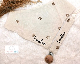 Set Schnullerband + Halstuch personalisiert mit Name | aus Baumwolle | Schnullerkette | Baby | Schnuller | Geschenk | Geburt | MinalaKids