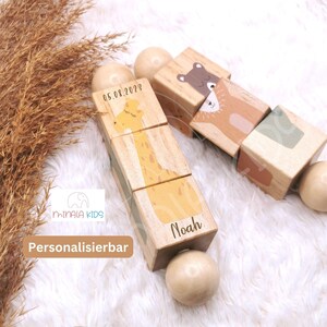 Sweet spinning game personalized with name | made of wood | Animal puzzle | Safari | Baby | Gift | Baptism | birth | MinalaKids